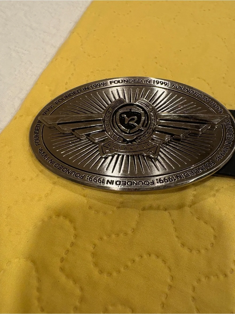 Vintage Black Belt with Silver Oval Emblem Buckle